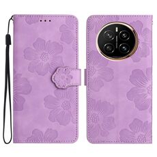 Custodia in pelle per telefono For Honor Magic7 con motivo a rilievo floreale (viola)