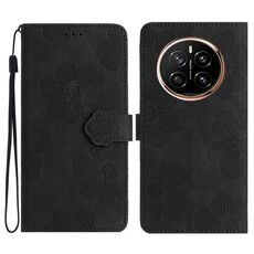 Custodia in pelle con motivo in rilievo floreale per Honor Magic7 (nero)