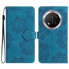 Custodia in pelle per telefono con motivo in rilievo floreale per Honor X9C (blu)
