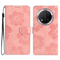 Custodia per telefono in pelle con motivo a rilievo floreale per Honor X9C (rosa)