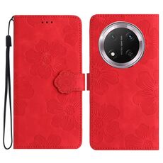 Custodia in pelle per telefono con motivo in rilievo floreale per Honor X9C (rosso)