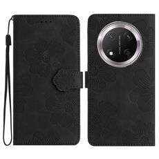 Custodia in pelle con motivo a rilievo floreale per Honor X9C (nero)