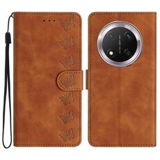 Custodia per telefono in pelle goffrata con sette farfalle per Honor X9C (marrone)