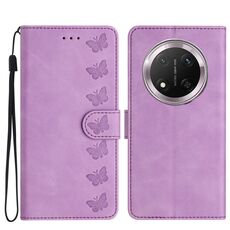 Custodia per telefono in pelle goffrata con sette farfalle per Honor X9C (viola)