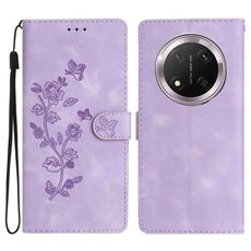 Per Honor X9c Custodia in pelle con motivo a farfalla e fiore (viola)