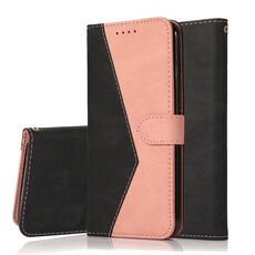 Custodia per telefono in pelle con cuciture bicolore per Honor X9C (nero, rosa e oro)