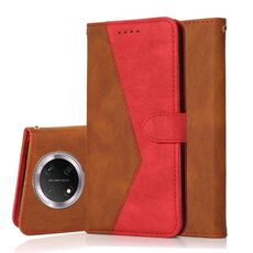 Custodia per telefono in pelle con cuciture bicolore per Honor X9C (marrone rosso)