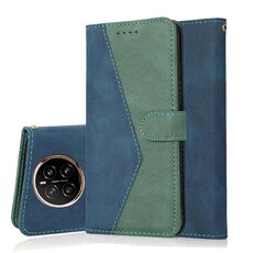Custodia per telefono in pelle con cuciture bicolore per Honor Magic7 (blu verde)