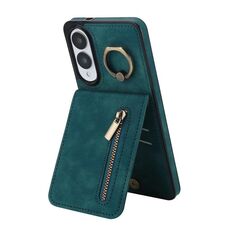Per Samsung Galaxy S25 Edge 5G Custodia per telefono con anello retrò e cerniera RFID Card Slot (verde)