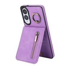 Per Samsung Galaxy S25 Edge 5G Custodia per telefono con anello retrò e cerniera RFID Card Slot (viola)