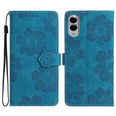 Per Samsung Galaxy S25 Edge 5G Custodia in pelle con motivo a rilievo floreale (blu)