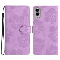 Per Samsung Galaxy S25 Edge 5G Custodia in pelle con motivo a rilievo floreale (viola)