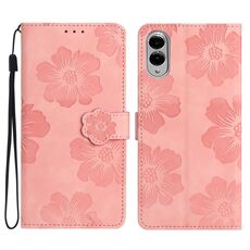 Per Samsung Galaxy S25 Edge 5G Custodia in pelle con motivo a rilievo floreale (rosa)