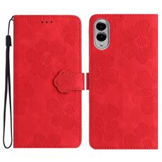 Per Samsung Galaxy S25 Edge 5G Custodia in pelle con motivo a rilievo floreale (rosso)