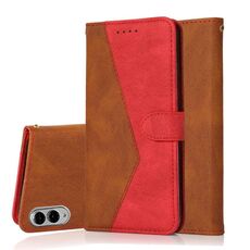 Per Samsung Galaxy S25 Edge 5G Custodia per telefono in pelle con cuciture bicolore (marrone rosso)