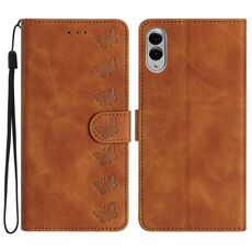 Per Samsung Galaxy S25 Edge 5G Custodia per telefono in pelle goffrata con sette farfalle (marrone)