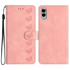 Per Samsung Galaxy S25 Edge 5G Custodia per telefono in pelle goffrata Seven Butterflies (rosa)