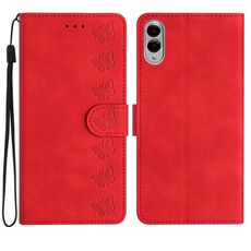 Per Samsung Galaxy S25 Edge 5G Custodia per telefono in pelle goffrata Seven Butterflies (rosso)