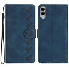 Per Samsung Galaxy S25 Edge 5G Custodia per telefono in pelle goffrata Seven Butterflies (blu)