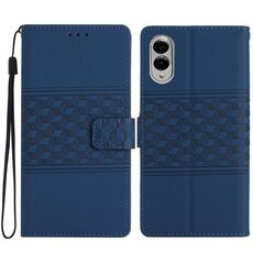 Per Samsung Galaxy S25 Edge 5G Custodia in pelle con effetto pelle in rilievo a diamante (blu scuro)