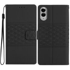 Per Samsung Galaxy S25 Edge 5G Custodia in pelle con effetto pelle di diamante in rilievo (nero)