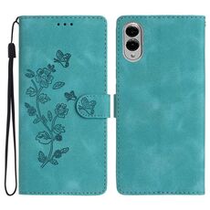 Per Samsung Galaxy S25 Edge 5G Custodia in pelle con motivo a farfalla e fiore (azzurro cielo)