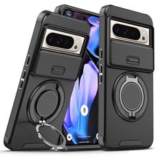 Per Google Pixel 9 Pro XL Custodia per telefono con supporto ad anello scorrevole Camshield (nero)