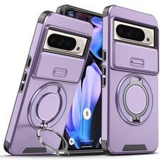 Per Google Pixel 9 Pro XL Custodia per telefono con supporto ad anello scorrevole Camshield (viola)