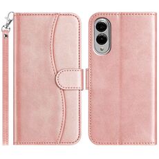 Per Samsung Galaxy S25 Edge 5G Custodia in pelle a forma di S a doppia piega (oro rosa)