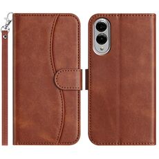 Per Samsung Galaxy S25 Edge 5G Custodia in pelle a forma di S a doppia piega (caffè)
