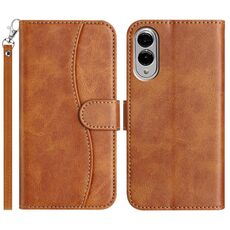 Per Samsung Galaxy S25 Edge 5G Custodia in pelle a forma di S a doppia piega (marrone)