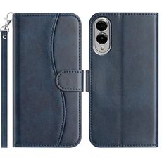 Per Samsung Galaxy S25 Edge 5G Custodia in pelle a forma di S a doppia piega (blu navy)