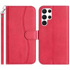 Per Samsung Galaxy S22 Ultra 5G Custodia in pelle a forma di S con doppia piegatura (rosso rosa)