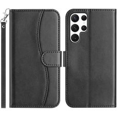 Per Samsung Galaxy S22 Ultra 5G Custodia in pelle a forma di S con doppia piegatura (nero)