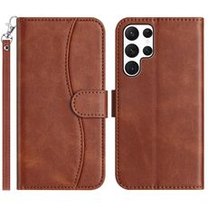 Per Samsung Galaxy S22 Ultra 5G Custodia in pelle a forma di S a doppia piega (caffè)