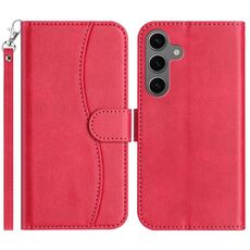 Per Samsung Galaxy S24 5G Custodia in pelle a forma di S a doppia piega (rosso rosa)