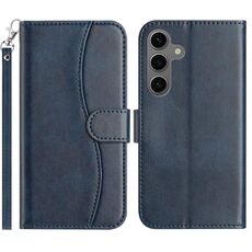 Per Samsung Galaxy S24 5G Custodia in pelle a forma di S a doppia piega (blu navy)