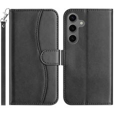 Per Samsung Galaxy S24 FE 5G Custodia in pelle a forma di S con doppia piegatura (nero)