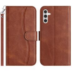 Per Samsung Galaxy S23 FE 5G Custodia in pelle a forma di S a doppia piega (caffè)