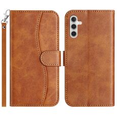 Per Samsung Galaxy S23 FE 5G Custodia in pelle a forma di S a doppia piega (marrone)