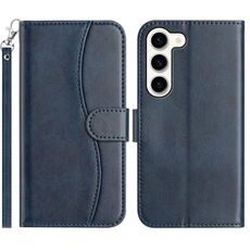 Per Samsung Galaxy S23 5G Custodia in pelle a forma di S a doppia piega (blu navy)