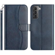 Per Samsung Galaxy S22+ 5G Custodia in pelle a forma di S a doppia piega (blu navy)
