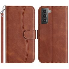 Per Samsung Galaxy S22 5G Custodia per telefono in pelle a forma di S a doppia piega (caffè)