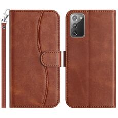 Per Samsung Galaxy Note20 Custodia per telefono in pelle a forma di S a doppia piega (caffè)