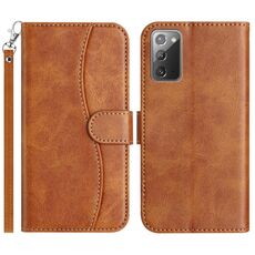 Per Samsung Galaxy Note20 Custodia per telefono in pelle a forma di S con doppia piegatura (marrone)