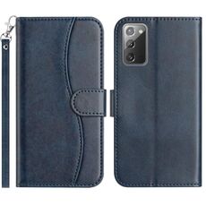 Per Samsung Galaxy Note20 Custodia in pelle a forma di S con doppia piegatura (blu navy)