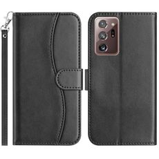 Per Samsung Galaxy Note20 Ultra Custodia per telefono in pelle a forma di S con doppia piegatura (nero)