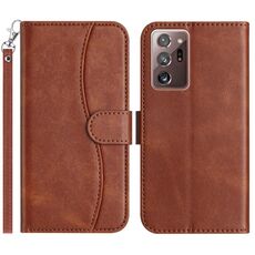 Per Samsung Galaxy Note20 Ultra Custodia per telefono in pelle a forma di S con doppia piegatura (caffè)