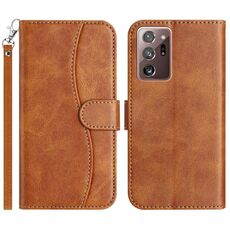 Per Samsung Galaxy Note20 Ultra Custodia per telefono in pelle a forma di S con doppia piegatura (marrone)
