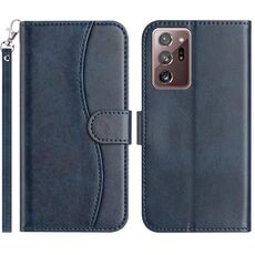 Per Samsung Galaxy Note20 Ultra Custodia per telefono in pelle a forma di S con doppia piegatura (blu navy)